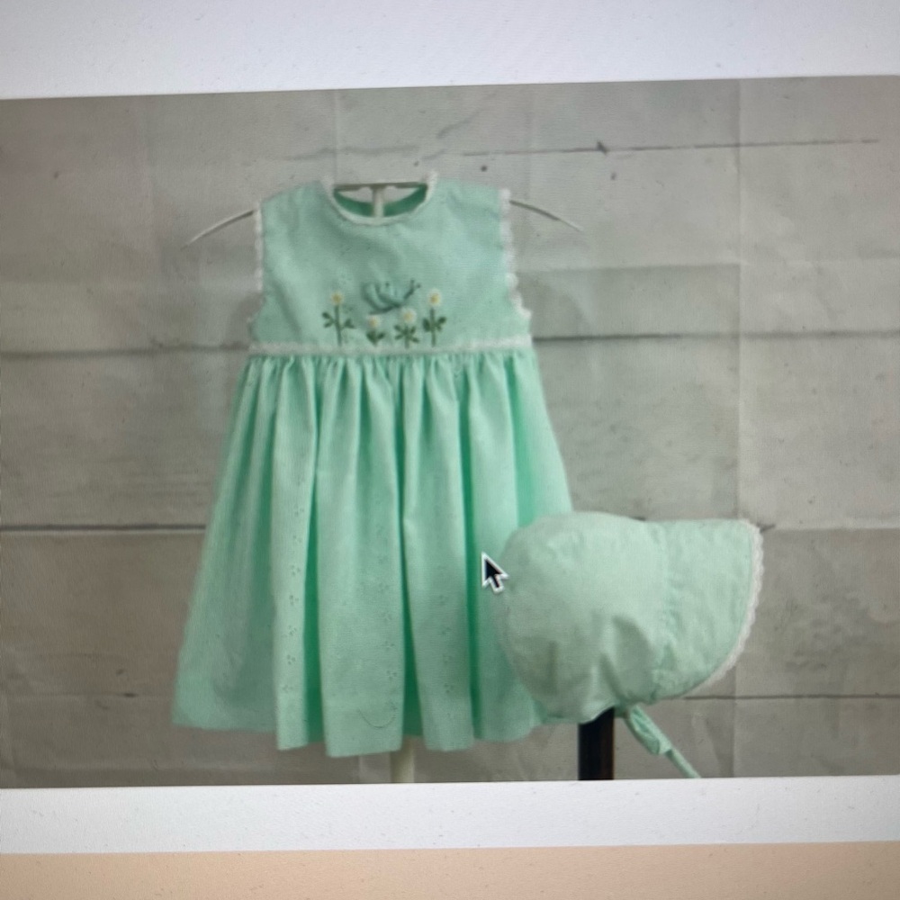 Mint Green Baby Dress with Bonnet
